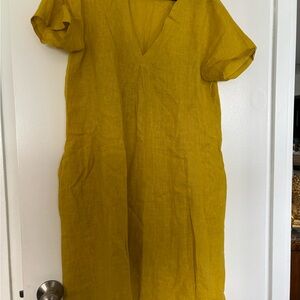 Yellow V-Neck Linen Dress